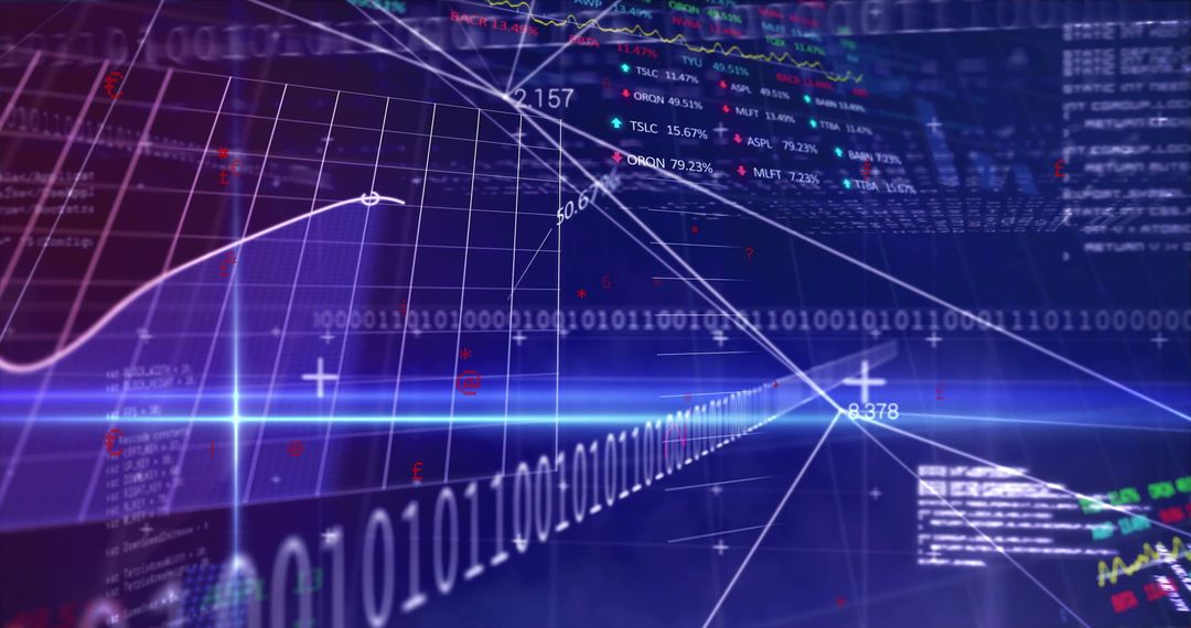 Futuristic 3D Data Visualization with Binary Code and Graphs