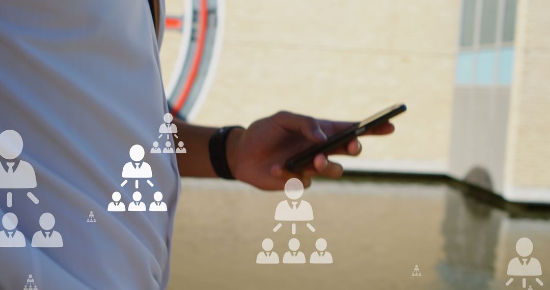 Man Using Smartphone with Social Media Icons Overlay