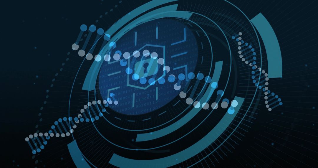 Futuristic DNA Helix Interface with Cybersecurity Elements