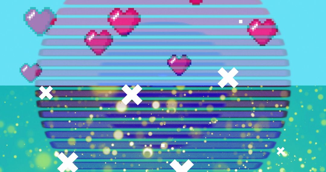 Retro Digital Hearts on Colorful Gradient Background