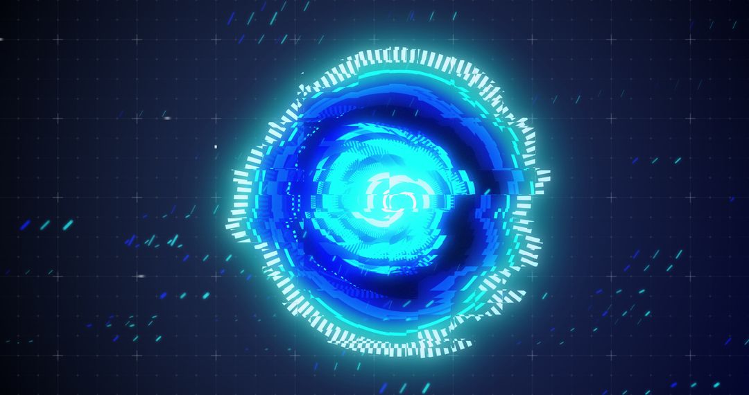 Futuristic Digital Interface with Spinning Blue Glitch