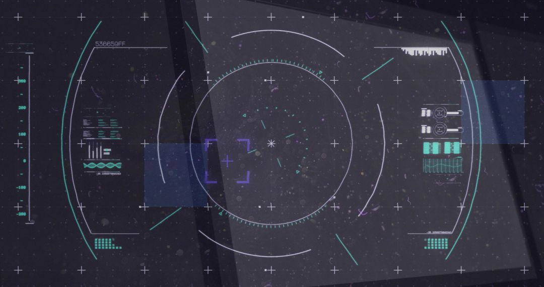 Futuristic HUD cockpit interface showing holographic reticle, starfield and data overlays