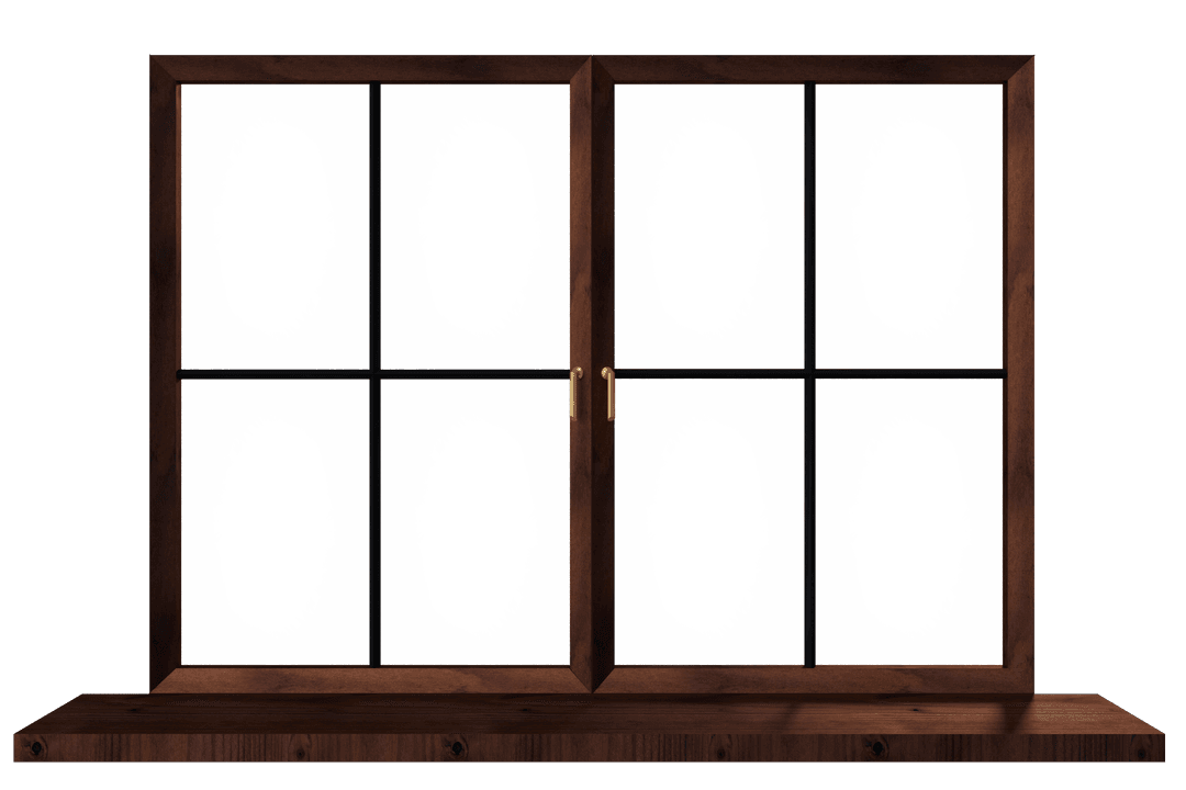 Transparent Wooden Window Illustration with Grid Design