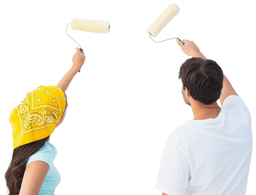 Happy Couple Painting Wall with Transparent Background