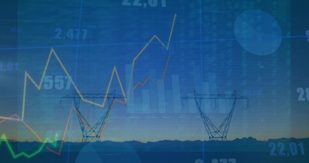 Power Transmission and Data Visualization Overlay at Dusk