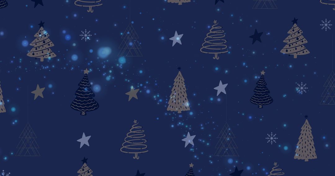 Festive Pattern of Christmas Trees on Night Sky Blue