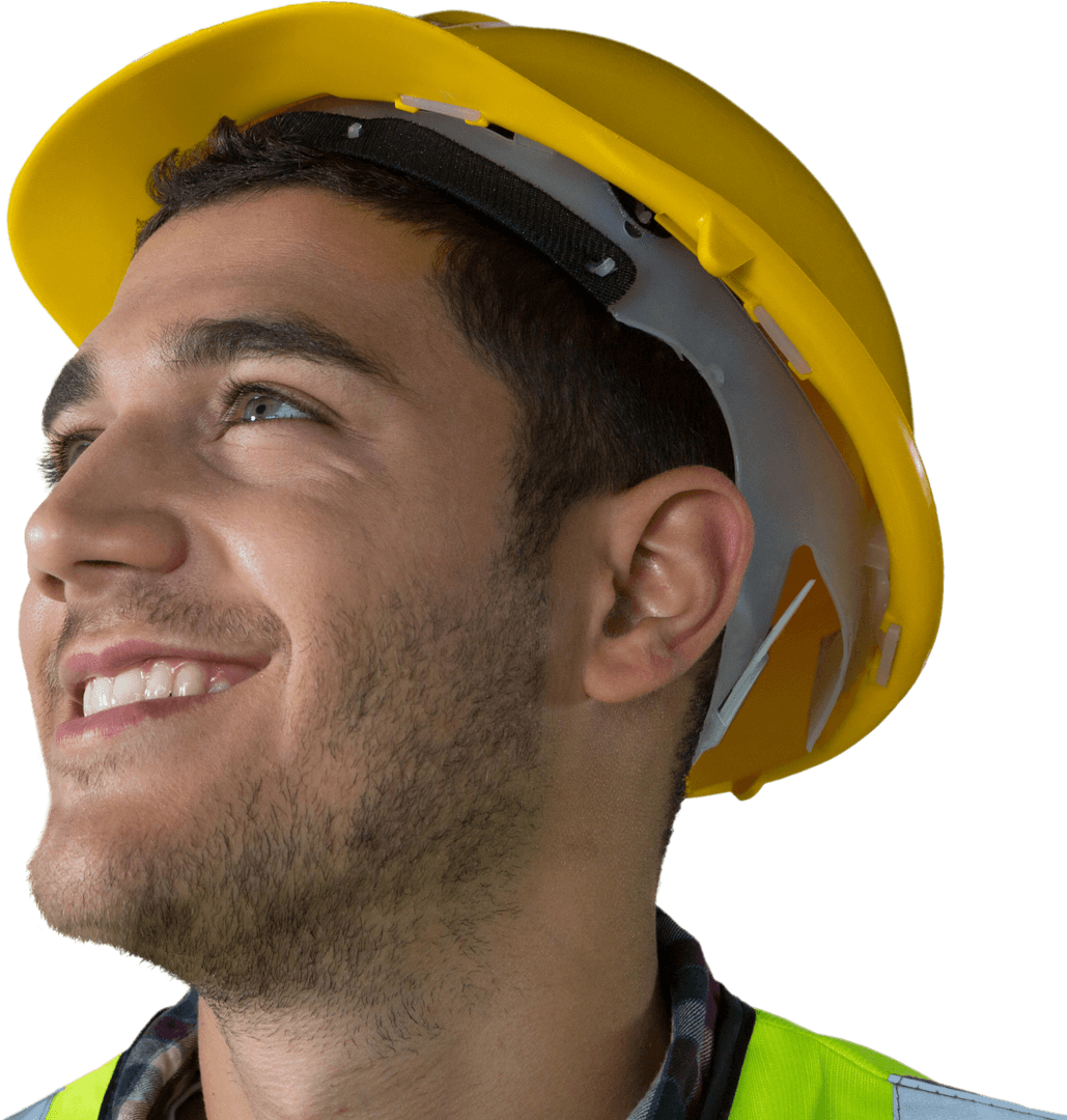 Smiling Worker with Safety Helmet Transparency for Construction Projects