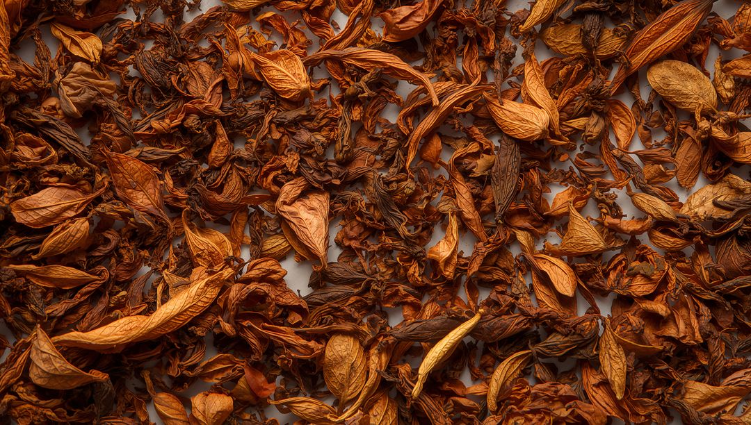 Creating autumnal potpourri of dried leaves and petals forming warm textured background