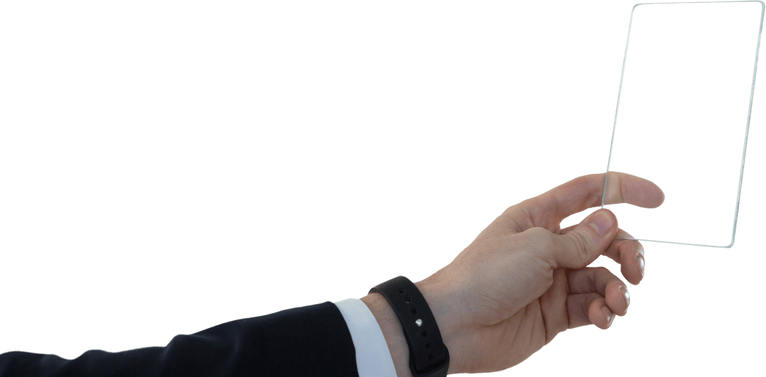 Business Hand Holding Futuristic Transparent Digital Tablet