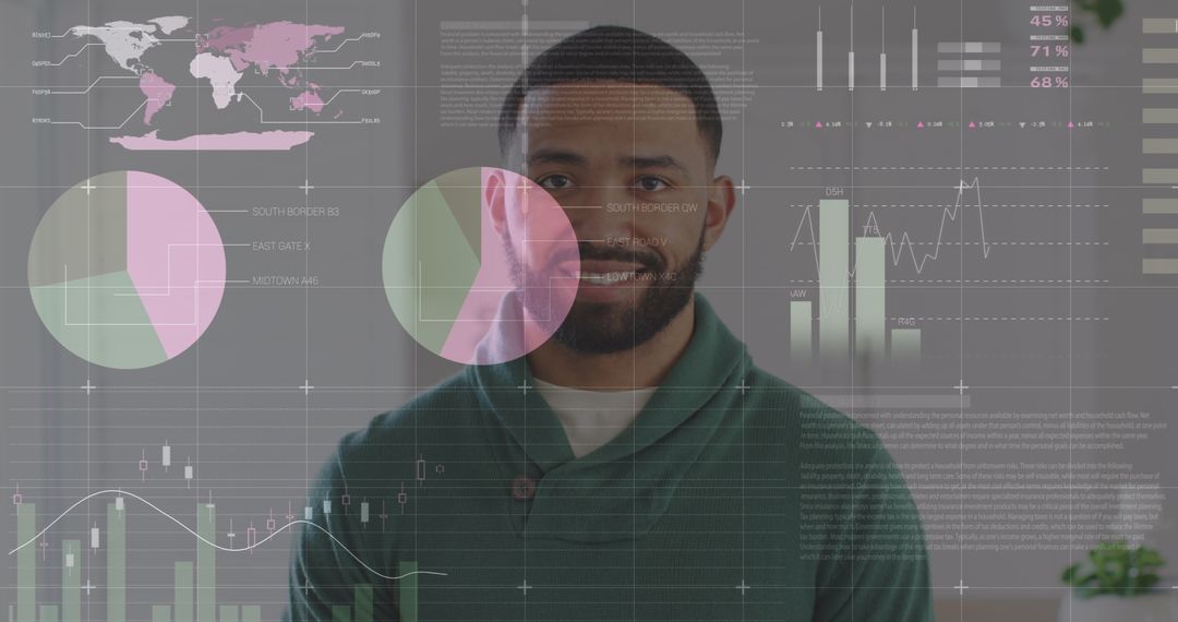 Businessman Analyzing Digital Data Interface with Global Statistics