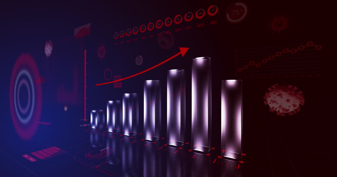 Rising COVID-19 Pandemic Graph with Viruses on Blue Background