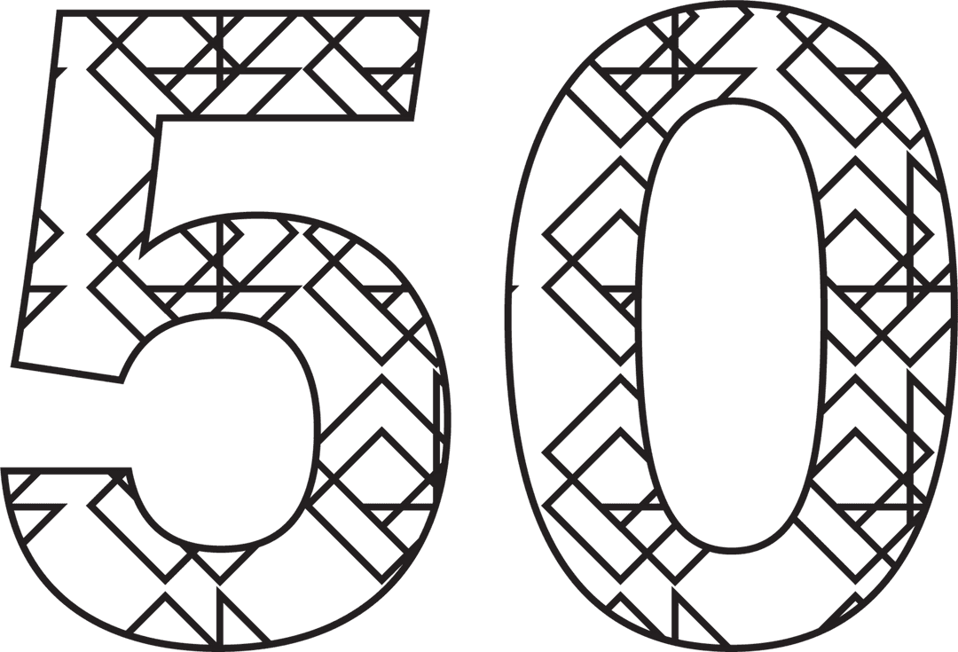 Stylized Ornate 50 Number Illustration on Transparent Background