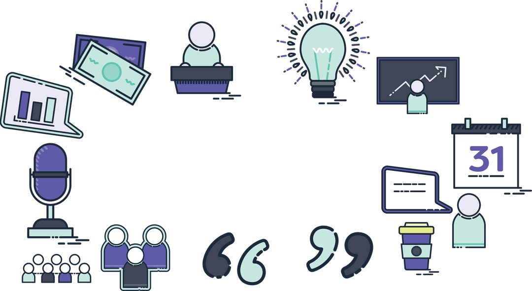 Transparent Digital Illustration of Communication and Technology Icons