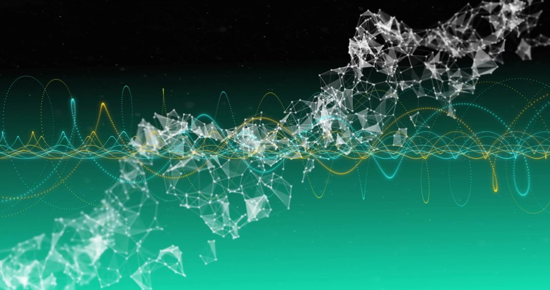 Futuristic Mesh Network with Teal and Yellow Waveforms