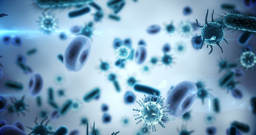 Microscopic View of Bacteria and Viruses in Blue