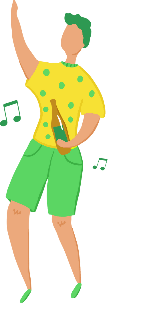 Energetic Dancer with Bottle Enjoying Music on Transparent Background