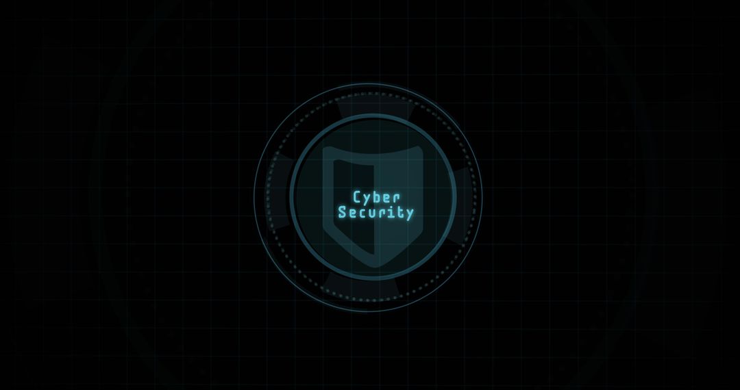 Digital Shield Icon with Cyber Security Label on Black Grid