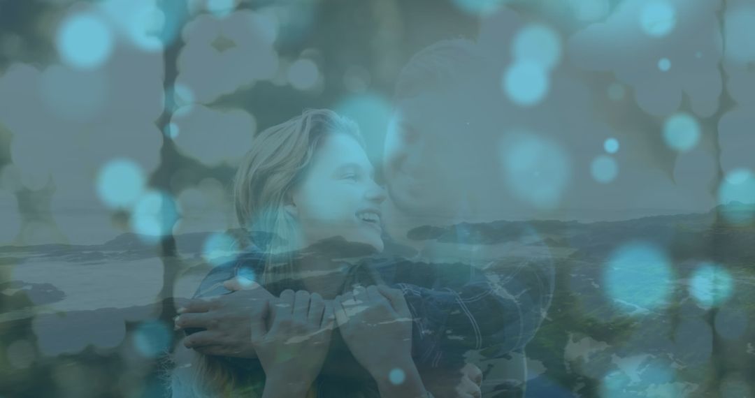 Romantic Couple in Dreamlike Bokeh Reflection