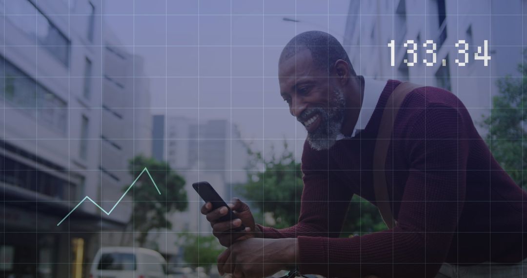 Finance Enthusiast Analyzing Data on Smartphone Outdoors