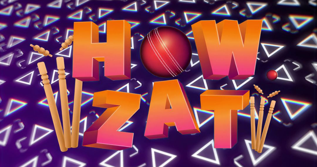 3D HOWZAT Neon Cricket Typography with Glowing Triangles and Wickets