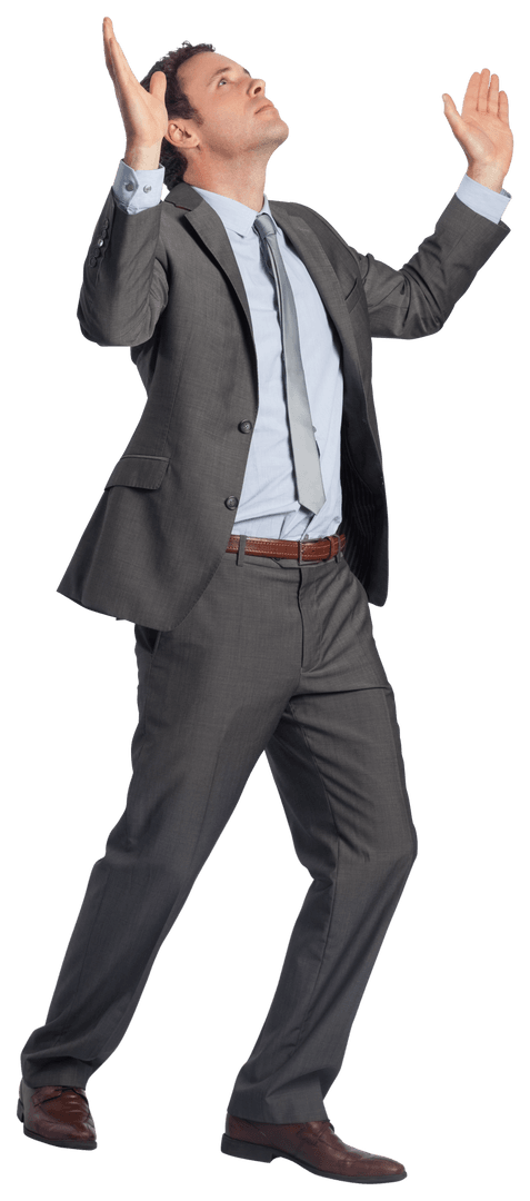 Transparent Businessman Raising Arms in Gesture of Success