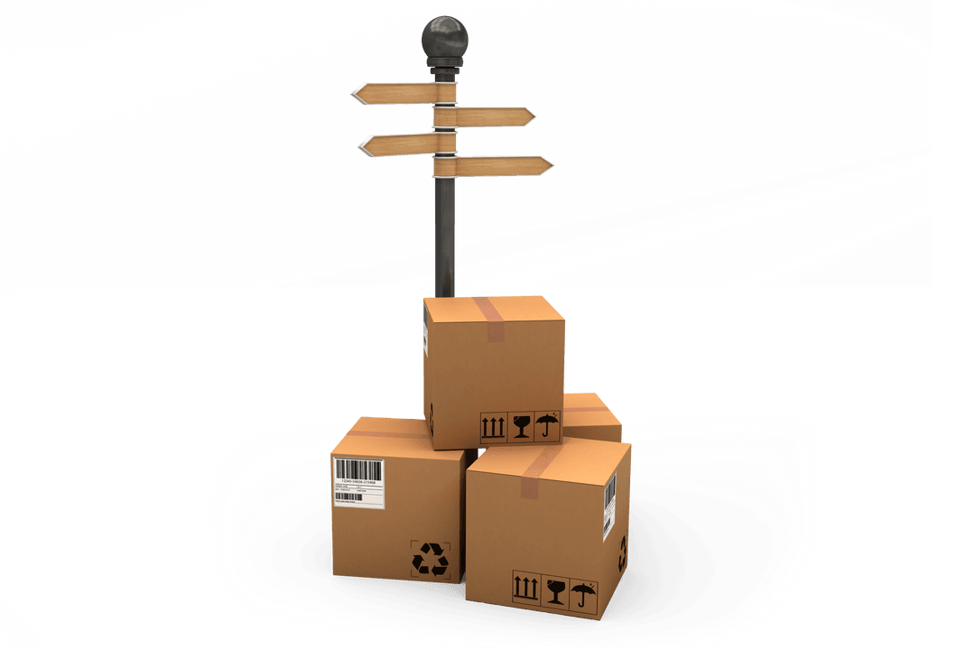 Transparent Conceptual Delivery Boxes with Directional Sign