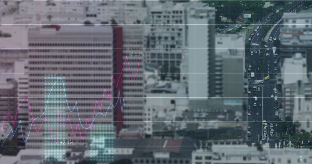 Cityscape Blended with Financial Data Visualizations
