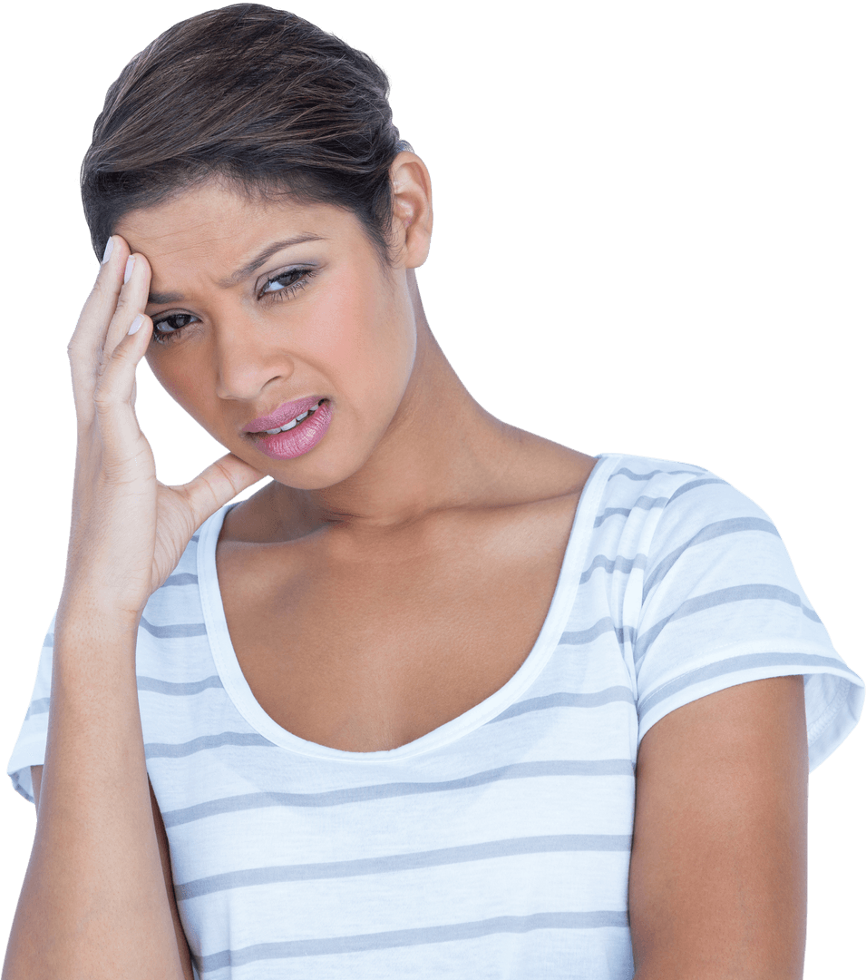 Stressed Biracial Woman Touching Temple Transparent Background