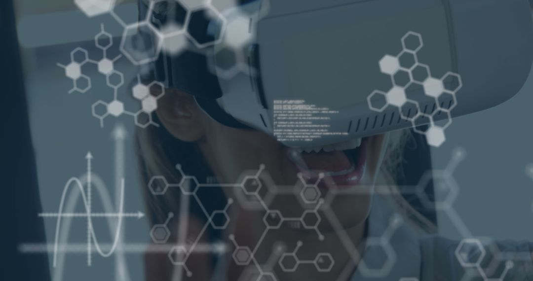 Woman Experiencing Virtual Reality with Holographic Interfaces