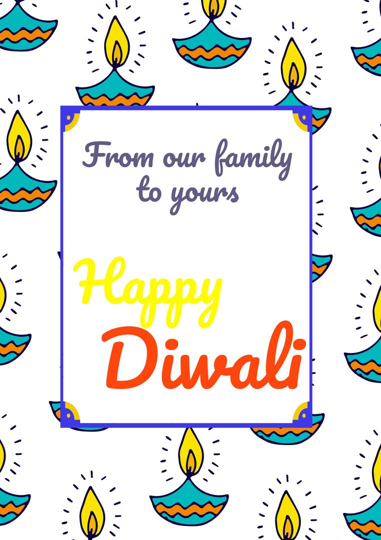 Colorful Diwali Greeting Card with Traditional Lamps