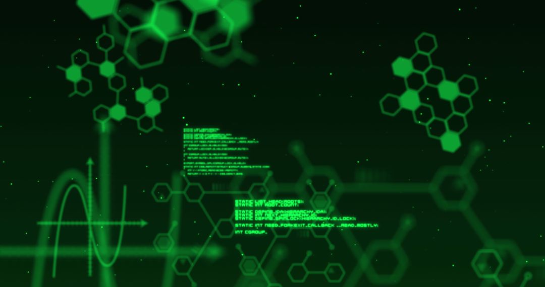 Abstract Green Digital Matrix with Molecules and Data Analysis
