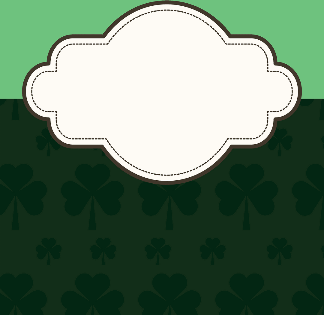 Transparent White Badge on Green Background with Shamrock Pattern
