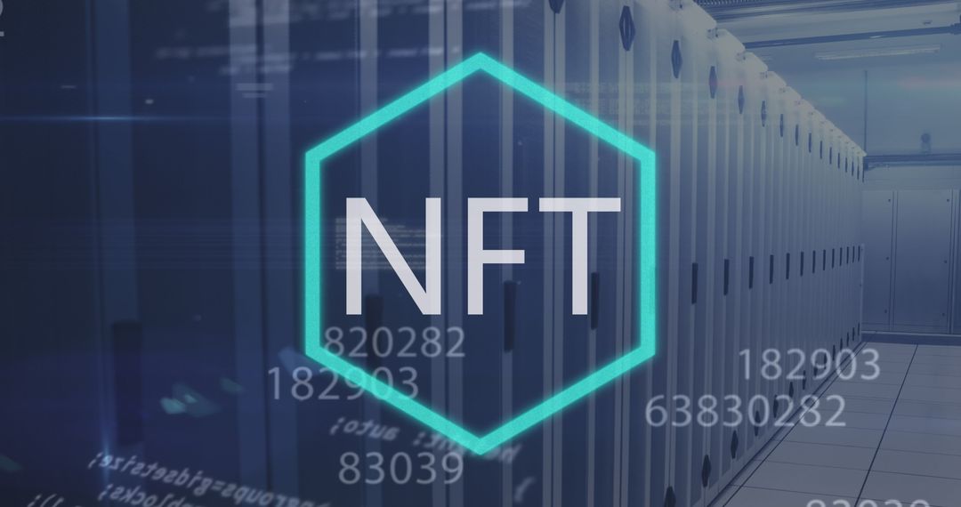 NFT Concept Collage Over Data Servers and Financial Codes
