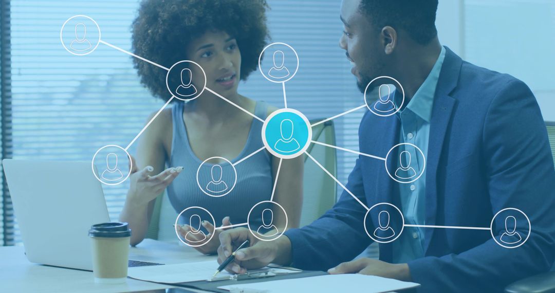 Business Team Discussing with Interactive Network Overlay