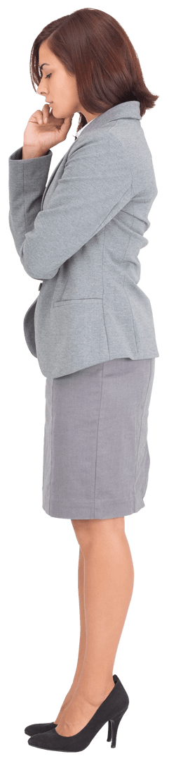 Transparent Businesswoman Thinking Deeply in Formal Attire