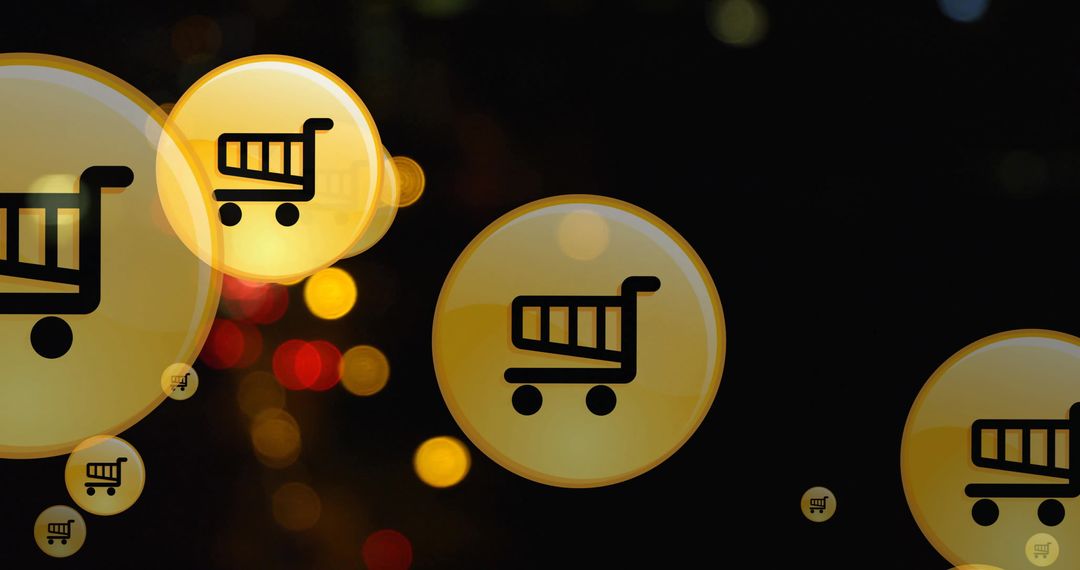 Digital Shopping Icon Overlay on Urban Night Scene