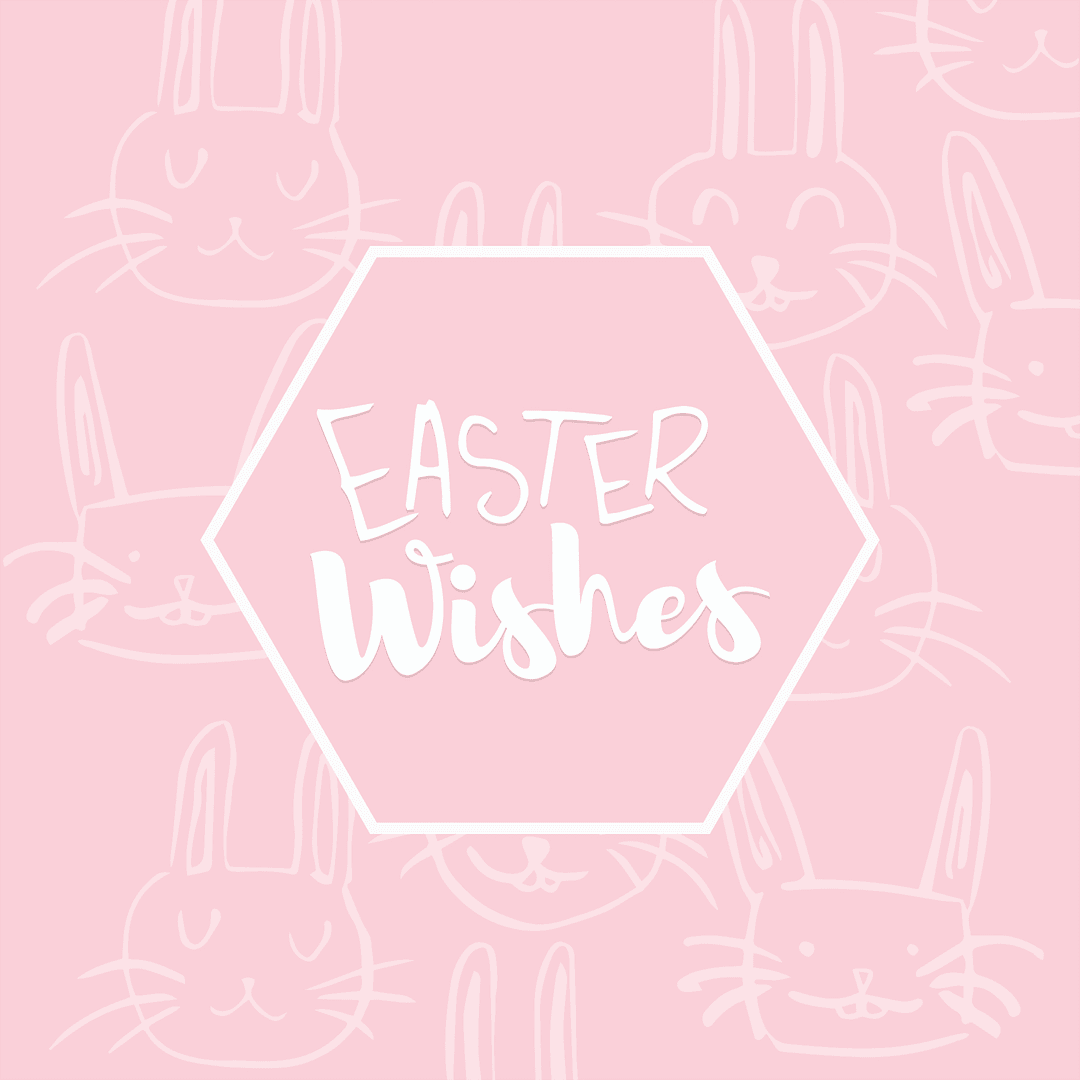 Easter Wishes Text in Hexagon with Pink Rabbits on Transparent Background