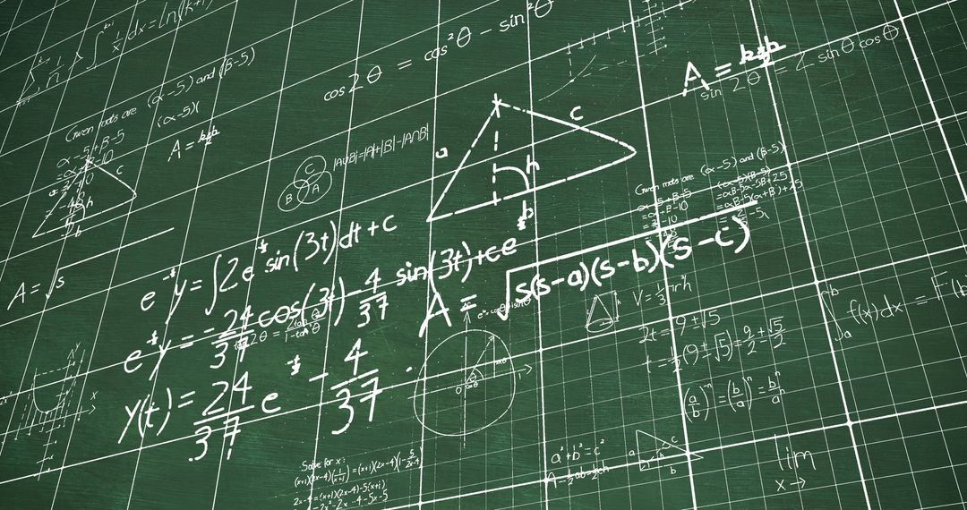 Mathematical Equations on Chalkboard with Grid Background