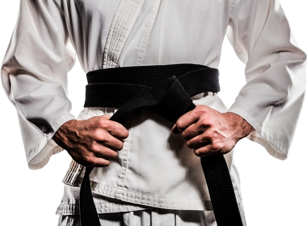 Martial Artist Tightening Black Belt in Transparent Background - Download Free Stock Images Pikwizard.com