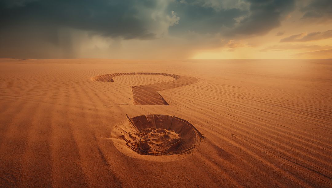 Mystical Desert Question Mark at Sunset