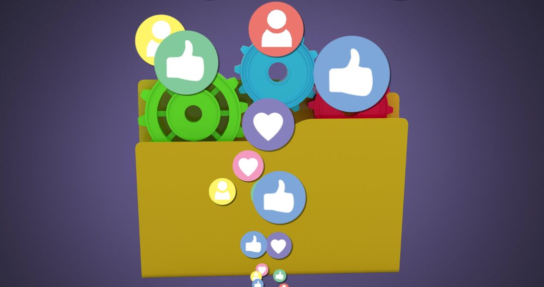 Floating Icons Emerging from Folder Representing Social Media Concepts