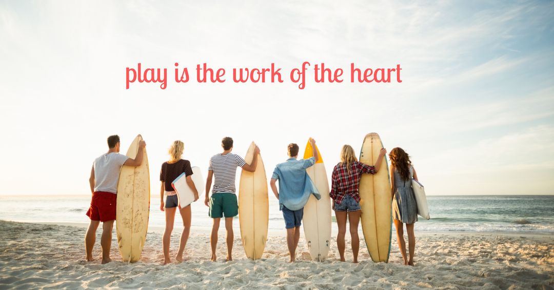 Group of Friends with Surfboards by Seaside