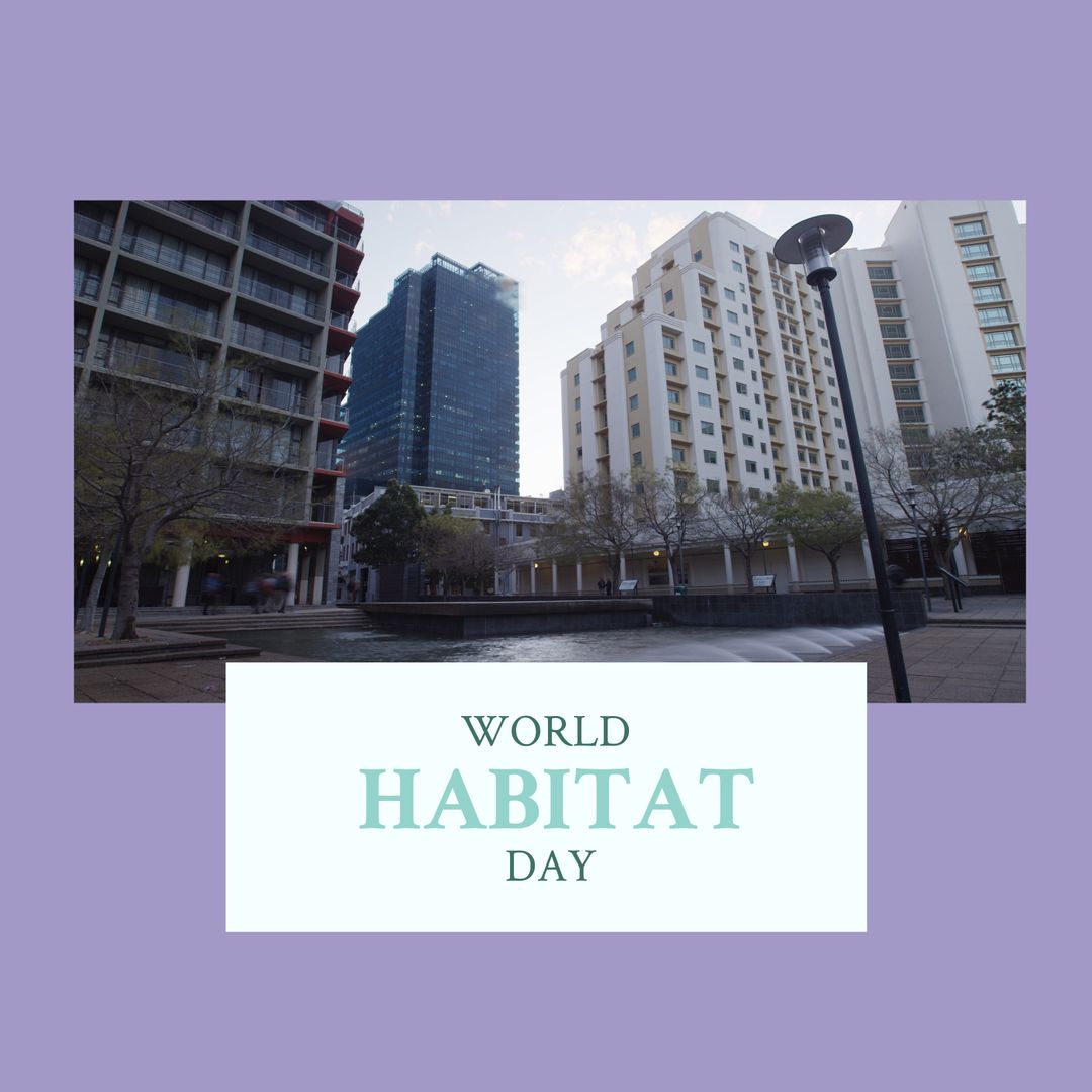Urban Cityscape with World Habitat Day Message