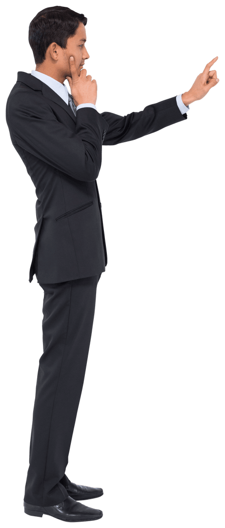 Businessman Using Virtual Interface with Transparent Background