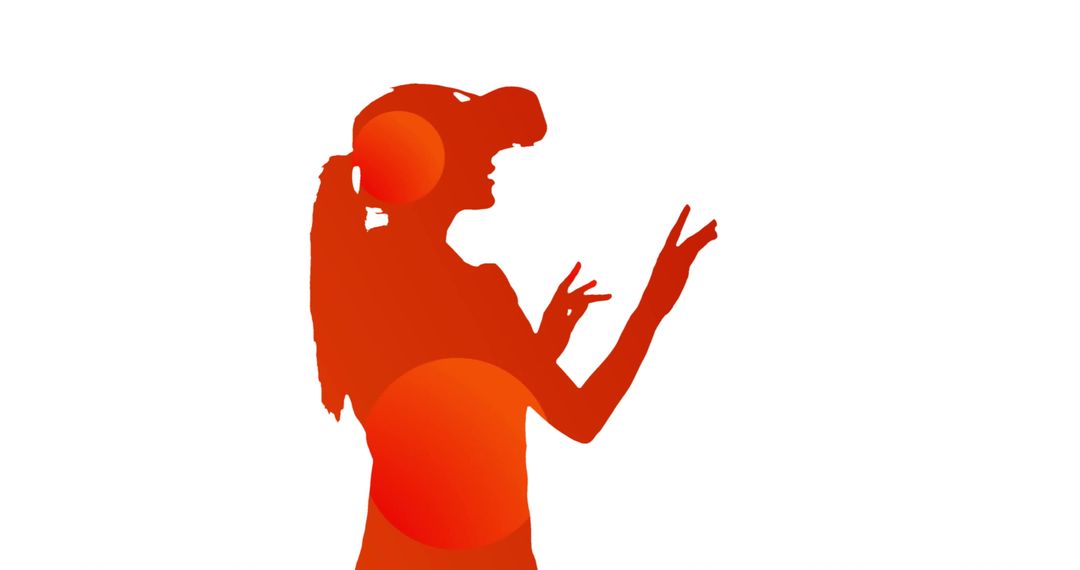 Silhouette of Woman Using VR with Abstract Red Shapes