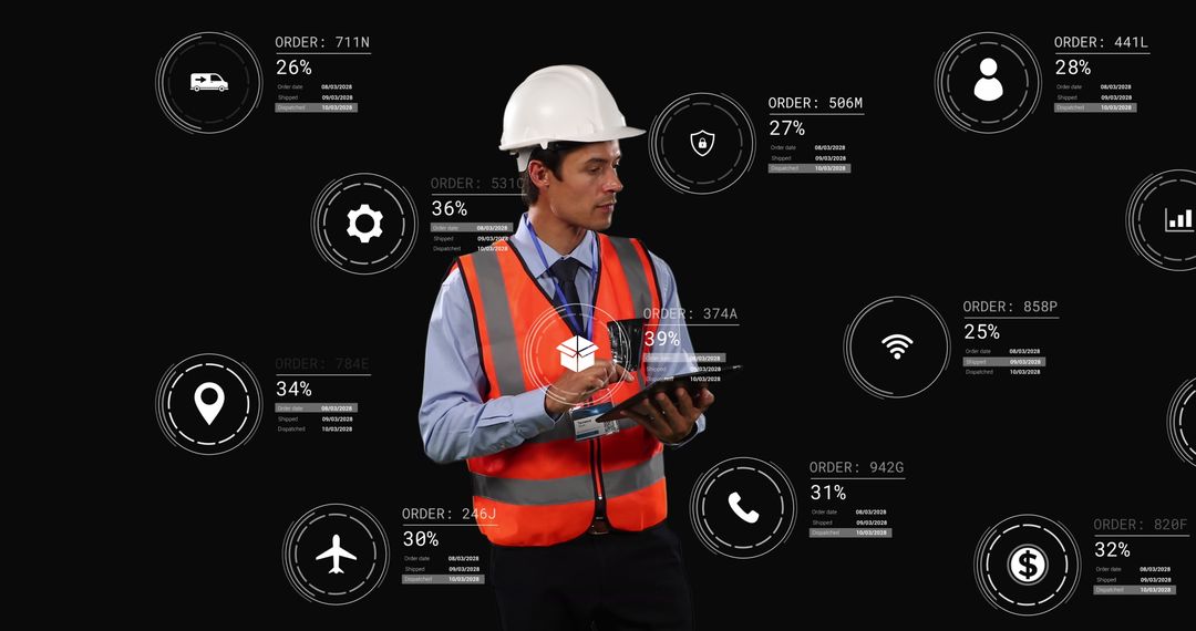 Engineer Analyzing Digital Data with Tablet in Augmented Reality