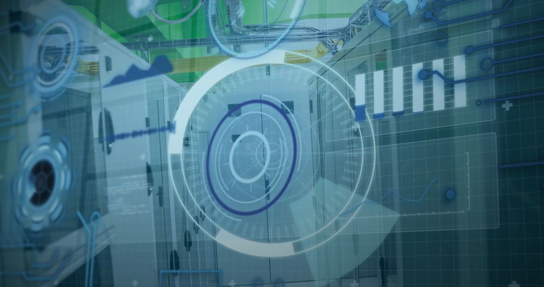 5G Technology Concept with Data Analytics Graphics in Server Room