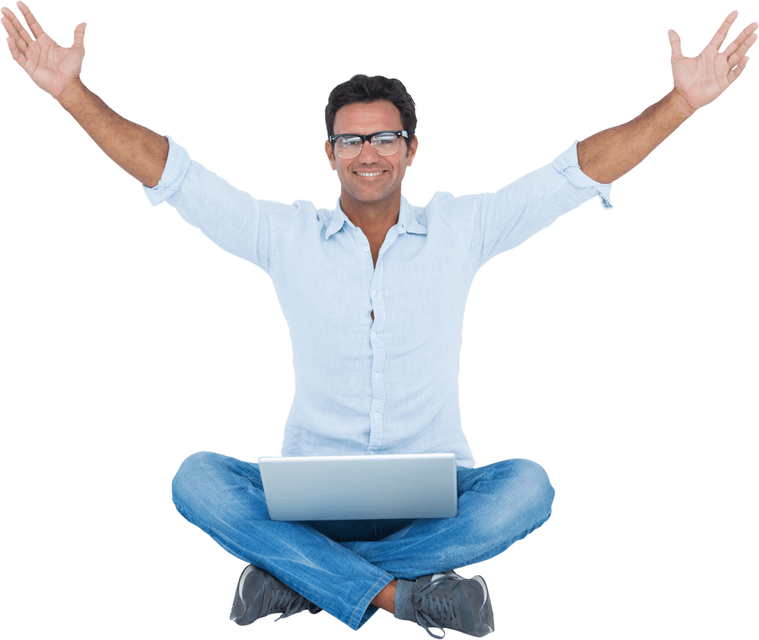 Successful Entrepreneur Celebrating With Laptop on Transparent Background
