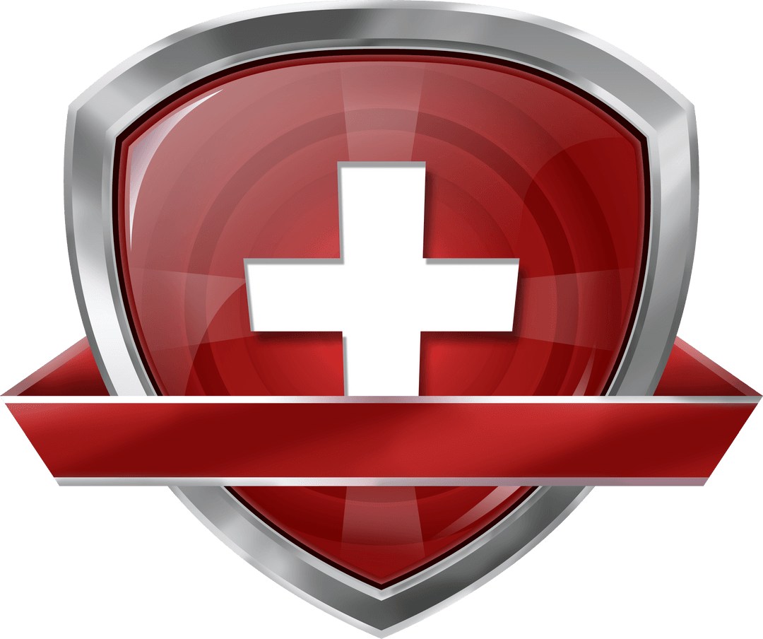 Transparent Red Shield with White Cross Symbol
