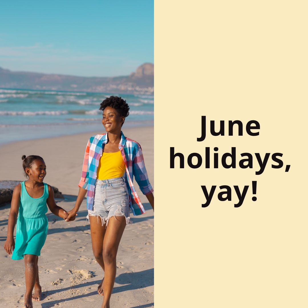 Mother and Daughter Enjoying Sunlit Beach Vacation
